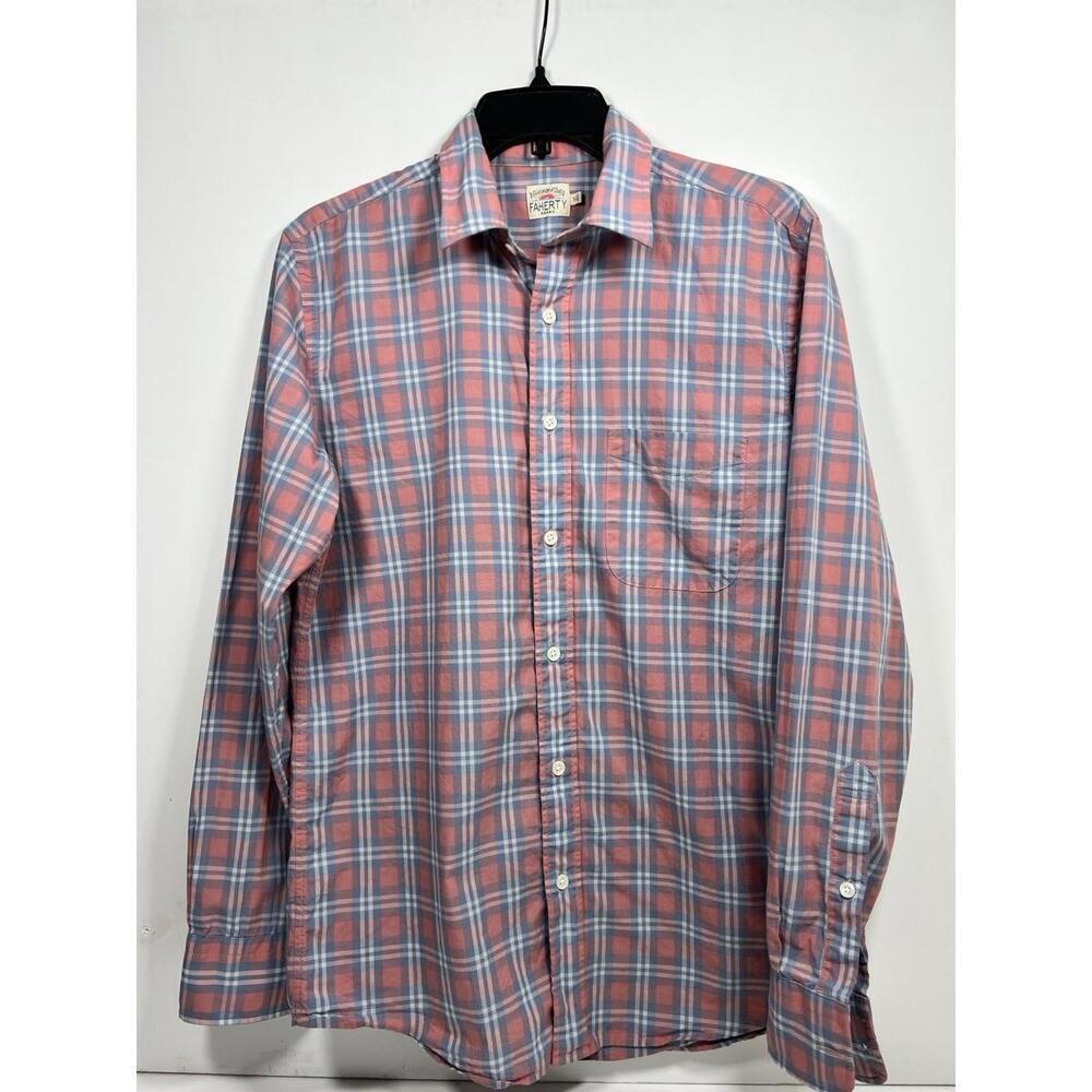 Faherty Brand Shirt Men’s Small Lt Red Blue Plaid Dawn Patrol Button Down Cotton